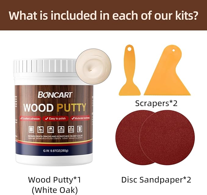 BONCART Wood Filler, White Oak Wood Putty, 9.87 Ounces - Repairs Broken Wooden Furniture
