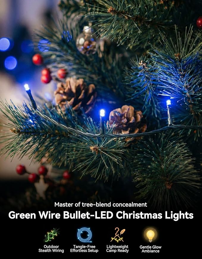 LitHome 99FT 300 LED String Lights Outdoor Indoor, 8 Modes Waterproof Christmas String Lights with Timer & Memory Function, Outdoor Christmas Lights Green Wire for Xmas Tree Party Garden, Blue