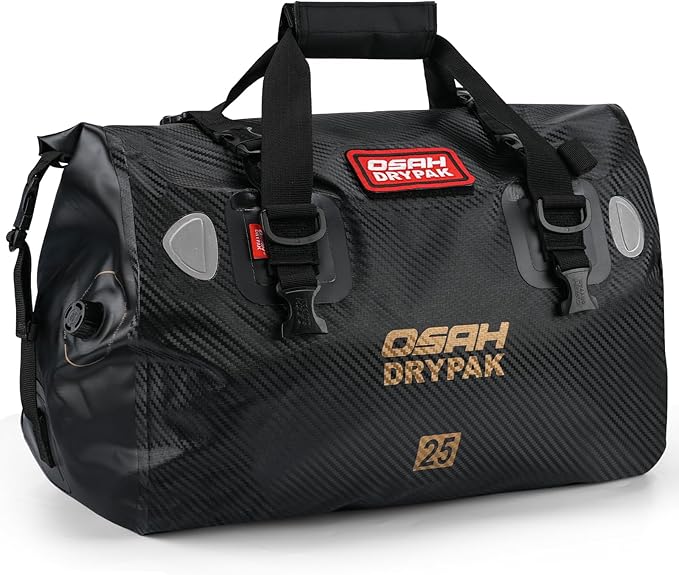 OSAH DRYPAK Waterproof Duffel Bag - Motorcycle Dry Bag Tail Bag with Large Storage Space, Waterproof Luggage Duffle Bags with Outer Mesh Zipper Pocket for Camping, Kayaking, Fishing & Traveling