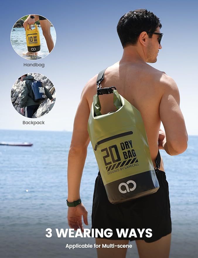 Lamicall Small Dry Bag, Waterproof Bag - [Durable & Floating] 5L/10L/20L/30L/40L Water Proof Bag with Waterproof Phone Pouch, Keeps Gear Dry Sack for Kayak Swim Boat Paddle Boarding Hiking Fishing