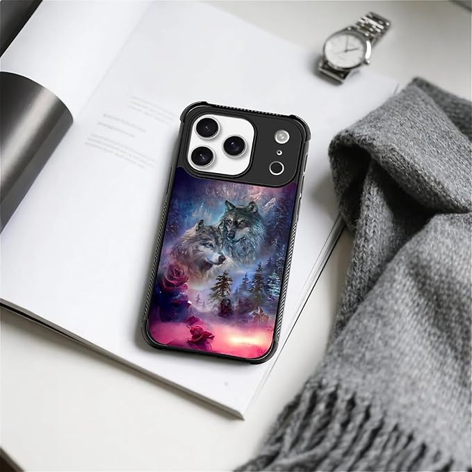 for iPhone 17 Pro Case,for MagSafe Graphic Design for Girl Boy Soft Silicone Hard Acrylic Shock Protection Designed for iPhone 17 Pro Star Two Wolfs Howling Pattern