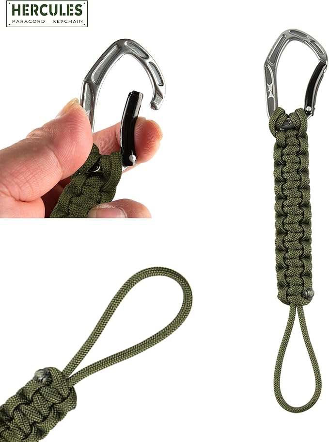 HERCULES Paracord Keychain Set – 2 Pack Lanyard Rope with Aluminum Clip, Durable Paracord Wrist Strap for Outdoor Activities, Army Green