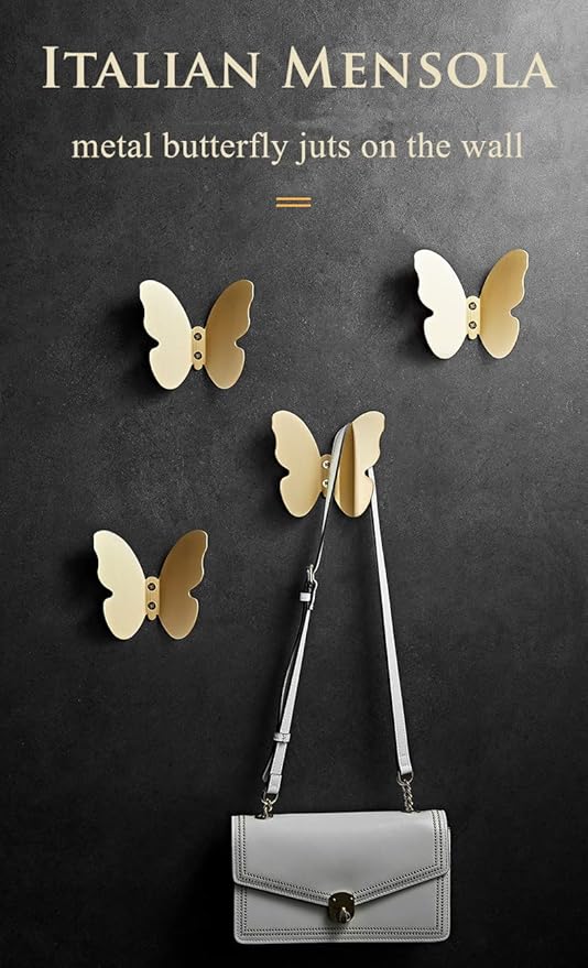 Z metnal Wall Hooks Decorative, Small Modern Gold Brass Hook, Butterfly Bath Towel Hook, Coat Hat Robe Hooks for Girl's Bedroom, Stainless Steel, Wall Mounted, 2 pcs