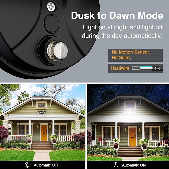 Onforu 70W Dusk to Dawn Outdoor Lighting,7000LM Black Flood Lights Outdoor,IP65 Waterproof Exterior Security LED Light,3 Adjustable Heads Photocell Light Fixture,6500K Floodlight for Garage,Patio,Yard