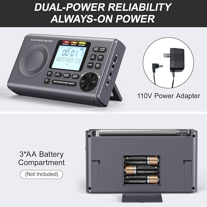 RunningSnail NOAA Weather Alert Radio - S.A.M.E Localized Programming, 23 County Codes & 80+ Emergency Alerts, Battery Backup, Alarm, Selectable Alert Tone, External Antenna, External Warning Light