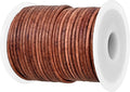 GENIQUE Real/Genuine Round Leather String Cord for Necklace, Bracelets, Jewellery, Braiding (2mm, Red Brown Distressed)