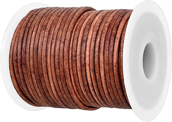GENIQUE Real/Genuine Round Leather String Cord for Necklace, Bracelets, Jewellery, Braiding (2mm, Red Brown Distressed)