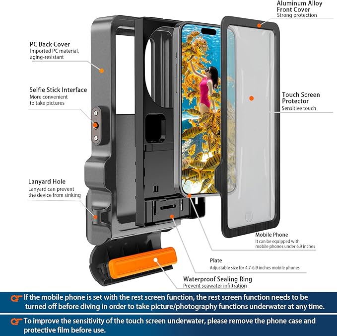 2026 Diving Snorkeling Phone Case for iPhone 17/16/15/14/13/12/11 Pro Max/XS/X Samsung Galaxy S26/S25/S24 Professional Scuba Dive Waterproof Underwater Photo Video Cover (4TH Gen, Gray)