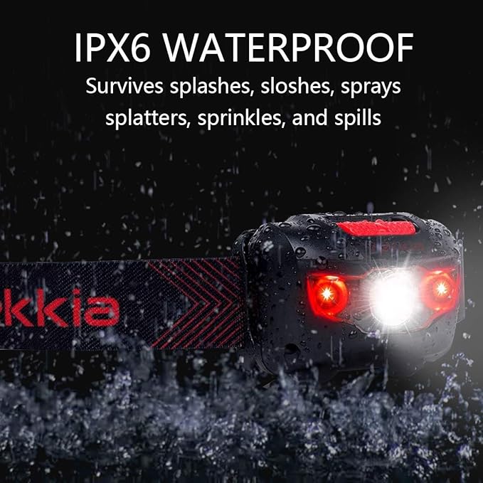 Vekkia Ultra Bright LED Headlamp-5 Lighting Modes,White & Red LEDs Head Lamp, Camping Accessories Gear. IPX6 Waterproof Headlight for Running,Cycling,Fishing,Hiking,Repairing. Batteries Included