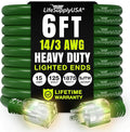 6ft Outdoor/Indoor Extension Cord 14/3 Gauge Heavy Duty 3 Prong SJTW, Waterproof, Flexible Cold-Resistant Long Power Cord,15A 125V 1875W, Green by LifeSupplyUSA