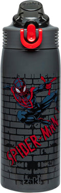 Zak Designs Marvel Spider-Man Sage Kids Water Bottle For School or Travel, 19oz Stainless Steel Water Bottle With Straw, Handle, and Leak-Proof, Pop-Up Spout Cover (Miles Morales)