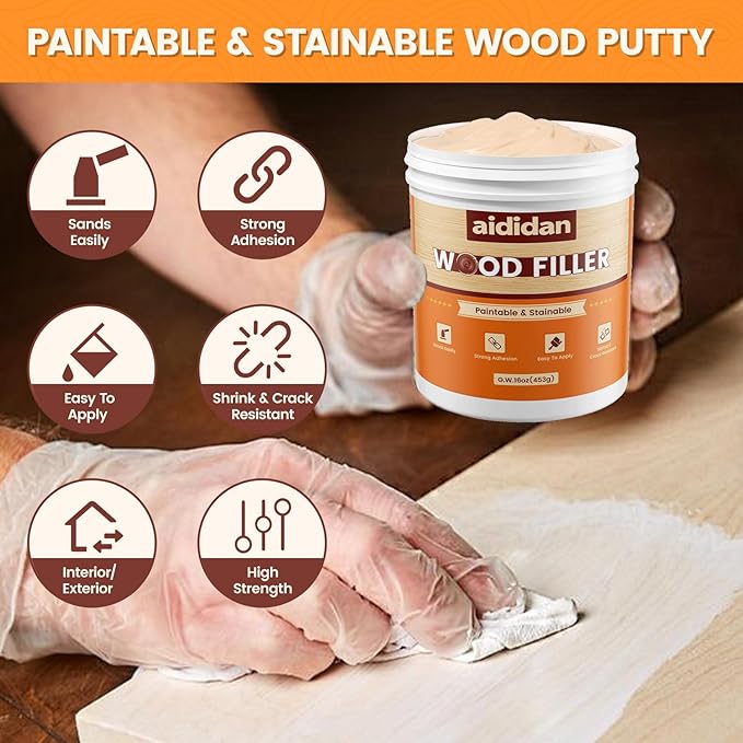 Wood Filler, Wood Repair Kit, 16 Ounce Paintable & Stainable Wood Putty Filler, Wood Scratch Cracks Holes Repair Furniture, Exterior Wood Filler Water Resistant, Wood Putty White oak,