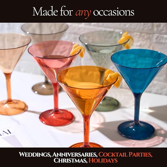 European Style Plastic Crystal Glasses , Unbreakable Martini , Cocktail |Set of 6| Shatterproof Acrylic 100% Tritan Drinkware, Colored BPA-free , Reusable, Outdoor, Pool & Indoor, Dishwasher Safe 10oz