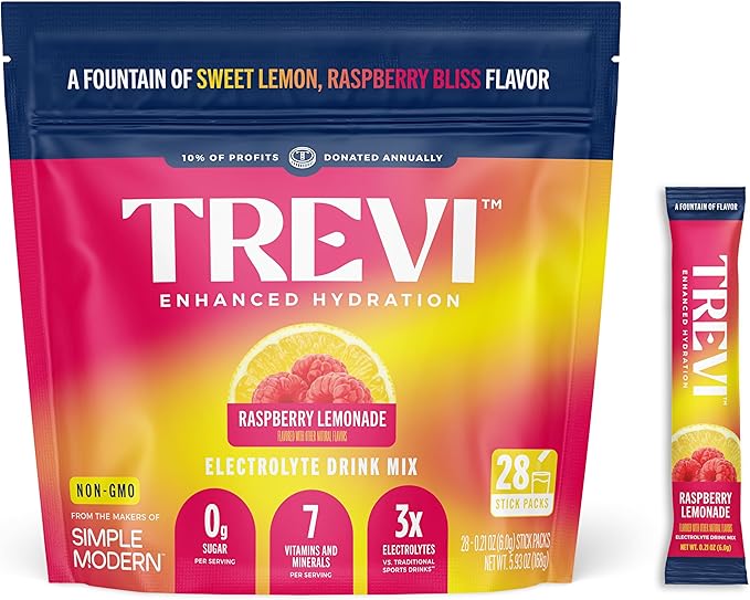 TREVI™ Everyday Sugar Free Electrolytes - Essential Drink Mix Hydration Powder Packets - 28 Count - Raspberry Lemonade