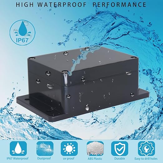 Watertight Junction Box, IP67 Waterproof Project Box Durable ABS Plastic Electronic Enclosure Case for DIY Electrical Project with Wall Fixed Ear 4.53" x 3.54" x 2.17"(115 x 90 x 55 mm) 2Pcs