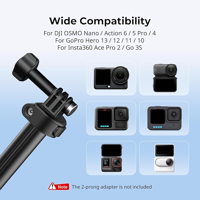 SmallRig 2-in-1 Selfie Stick Tripod, 7.1-20.5in Extendable, Support Horizontal & Vertical Shooting, for GoPro Hero 13/12/11/10/9, for DJI Osmo Nano Action 6/5 Pro/4/3, for Insta360 Ace Pro 2-5725