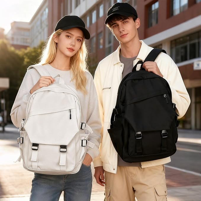 coowoz Lightweight School Bag Casual Daypack College Laptop Backpack for Men Women Water Resistant Travel Rucksack for Sports High School Middle Bookbag for girls（White）