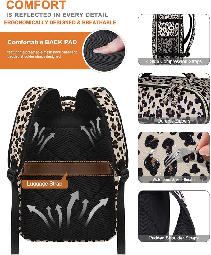 Capolo Travel Backpack for Women Men Waterproof Laptop Backpack Airlines Approved Carry On Backpack Bag Computer Bags for Business, Work, Traveling Fits 15.6 Inch Laptop(Leopard)