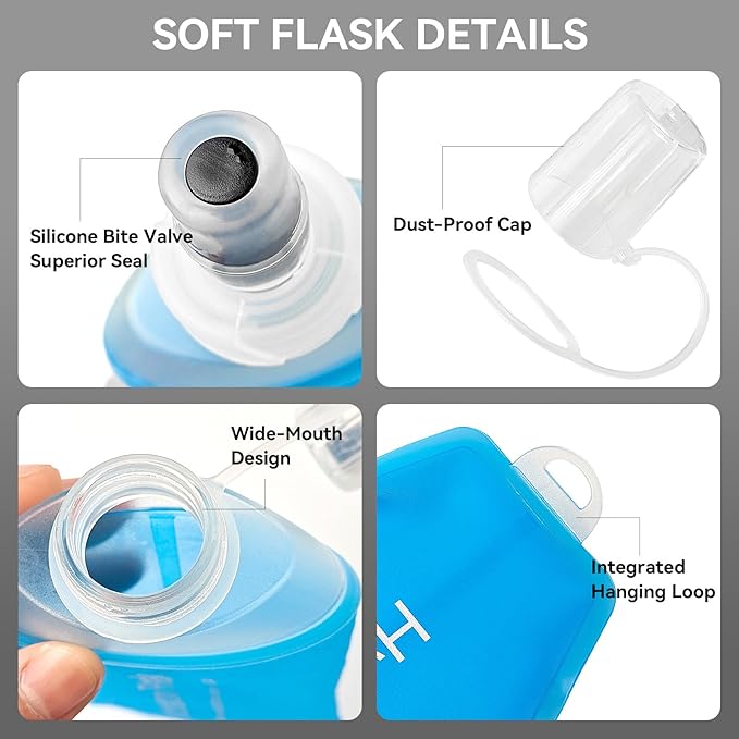 250ml Soft Flask Soft Water Bottle for Running, Hiking, Travelling, Cycling and Climbing - TPU Material - 2Pcs Blue