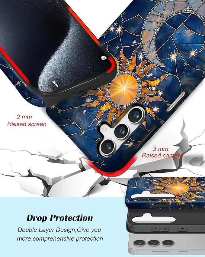 Compatible for Samsung Galaxy A37 5G Case, Dual Layer Heavy Duty 2 in 1 Shockproof Protective Phone Case,Stained Glass Sun Moon
