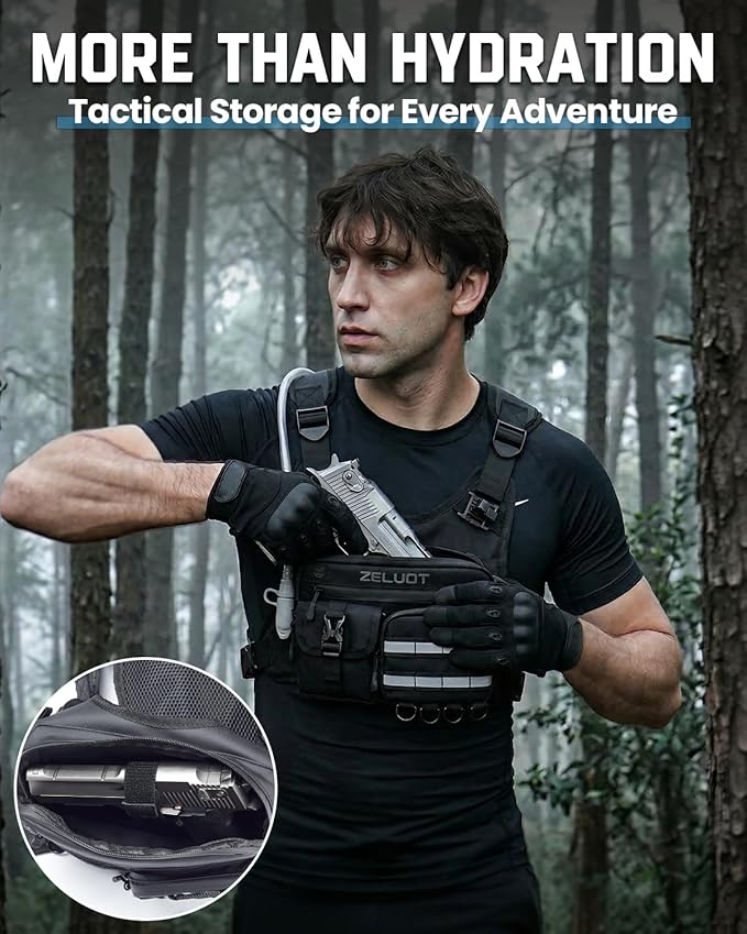 Zelvot Running Vest with 2L Water Bladder, 12L Hydration Backpack with Gear Holder, U.S. Design Patent, Lightweight Hydration Pack, Reflective Chest Pack for Men Women for Hiking