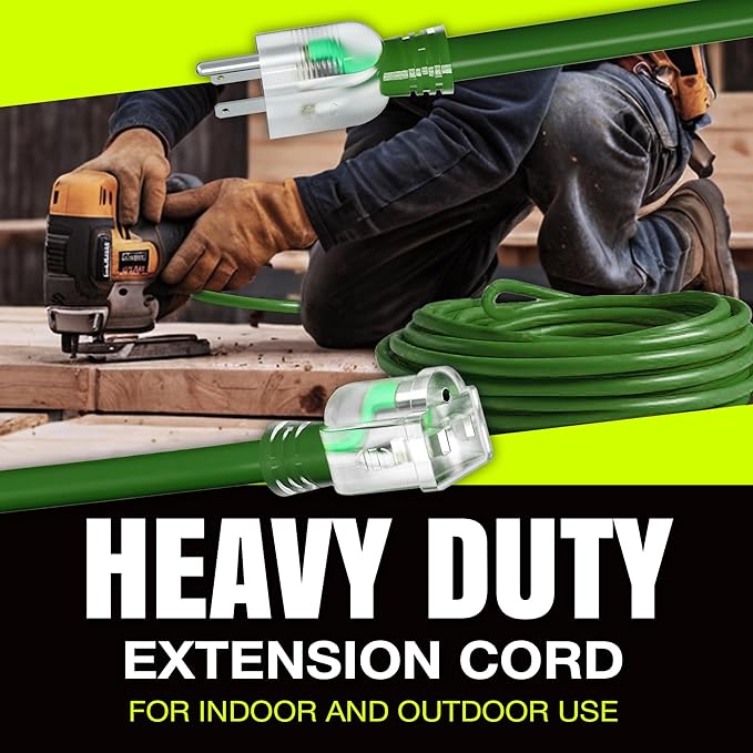 6ft Outdoor/Indoor Extension Cord 14/3 Gauge Heavy Duty 3 Prong SJTW, Waterproof, Flexible Cold-Resistant Long Power Cord,15A 125V 1875W, Green by LifeSupplyUSA