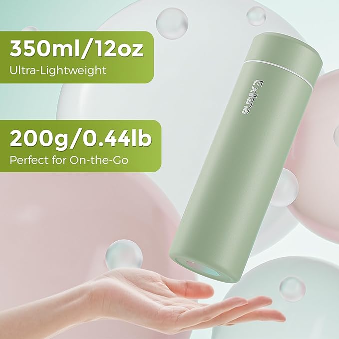 【Upgraded】Exllena Small Insulated Water Bottle 12 oz/350ml– Mini Insulated Water Bottle for Hot & Cold Drinks, Perfect Small Water Bottle for Travel, Purse...(Sage Green)