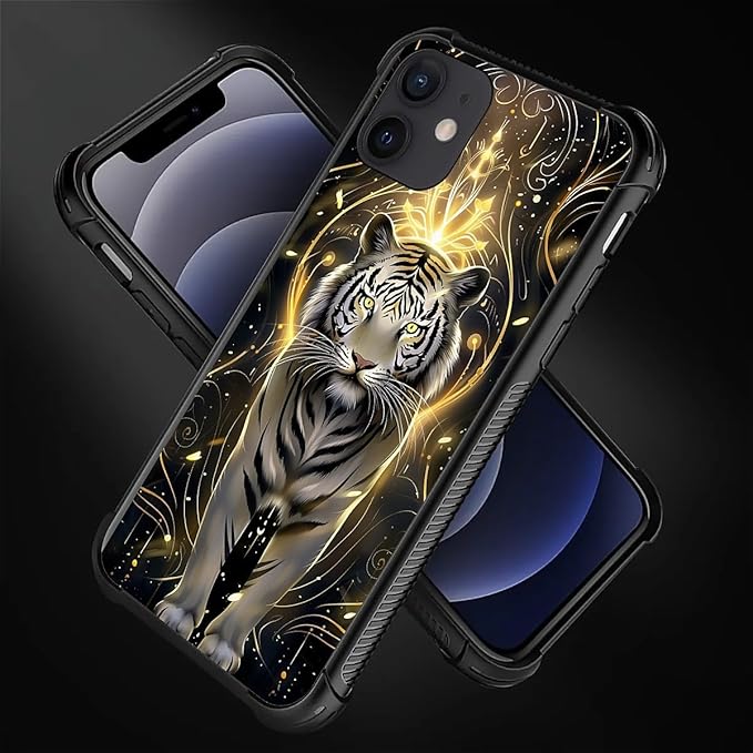 for iPhone 11 Case, White Tiger Golden Mystery Pattern Graphic Design Girl Boy Soft Silicone Hard Acrylic Shock Protection for iPhone 11