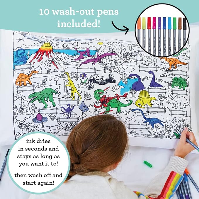 Coloring Pillowcase for Kids – Reusable DIY Pillow Cover with Washable Markers, Educational Arts & Crafts Activity for Boys & Girls, Fun Gift for Creative Play, Machine Washable - eatsleepdoodle