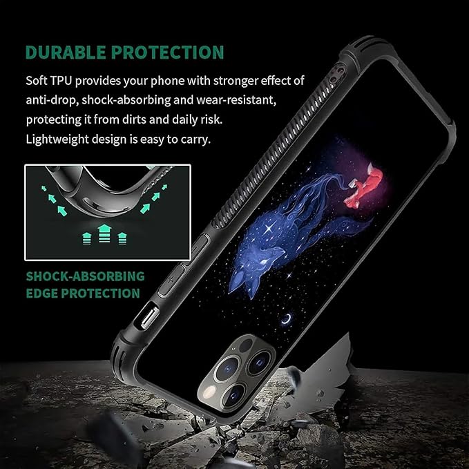 for iPhone 11 Pro Case, Galaxy Fox Wolf Pattern Graphic Design Girl Boy Soft Silicone Hard Acrylic Shock Protection for iPhone 11 Pro