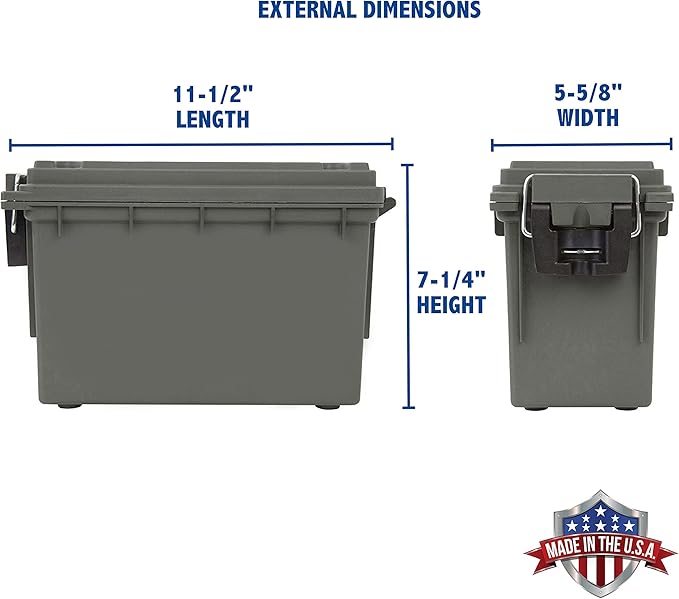 Sheffield 12626 Ammo Storage Box, Stackable .30 Cal Field Boxes, Water and Dust Resistant, Lockable Storage Box with Handle, Secures Hunting Gear, Supplies, and Bullets, Made in USA, Green(Pack of 6)