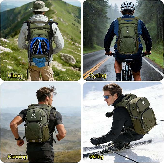 Hydration Backpack 22L, Hiking Backpack with 2L Leakproof Bladder, Sewn-in Rain Cover, Insulated Compartment for Men & Women Running, Cycling, Camping