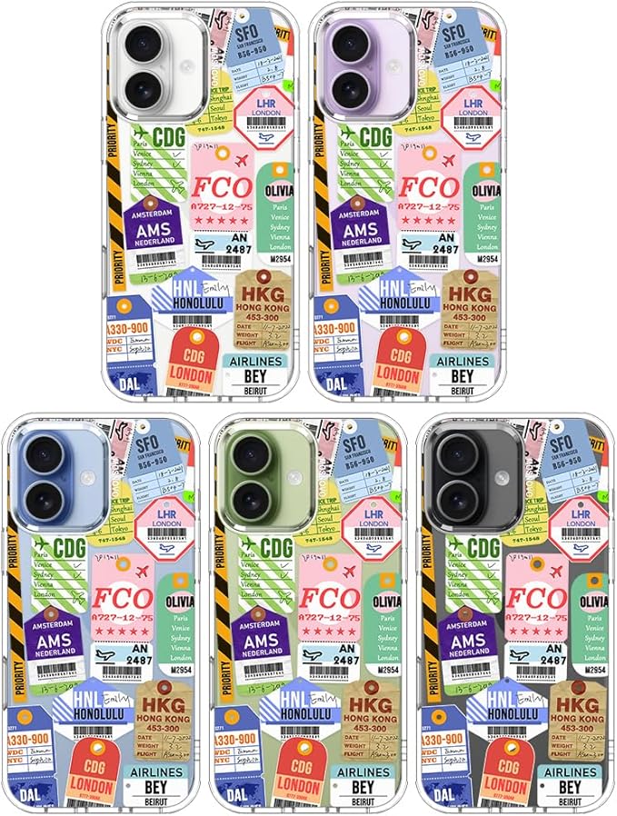 MOSNOVO for iPhone 17 Case | Military Grade 6.6ft Drop Tested | Camera Control | Clear with Air Ticket Labels Design