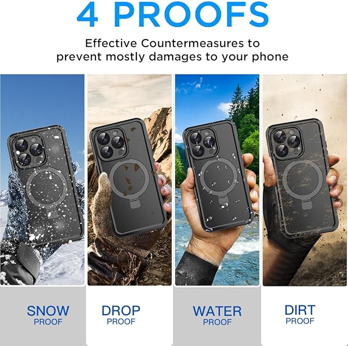AICase Magnetic for iPhone 16 Plus Case Waterproof Magsafe[Ring Invisible Stand & Screen Protector][IP68 Underwater][Dropproof][Dustproof][Real 360] Shockproof Protective Phone Case 6.7''2024