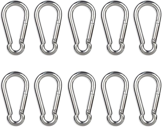 Carabiner Clip, 10PCS 2.36 Inch Stainless Steel Keychain Carabiner. Small Carabiner Clips, Spring Snap Hook, Locking Carabiners Clips for Plant Hanging, Outdoor Camping. 270 lbs.