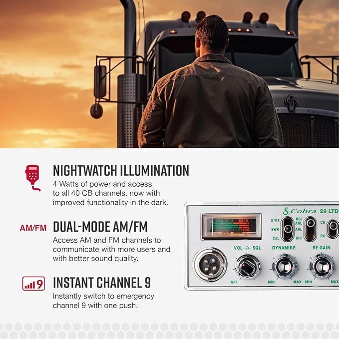 Cobra 29 NW Professional CB Radio & Cobra HGA1500 42 Inch Magnetic Mount CB Antenna: Dual Mode AM/FM Emergency Radio, 40 Channels, NightWatch Illuminated Display, Long-Range Antenna for Clear Signal