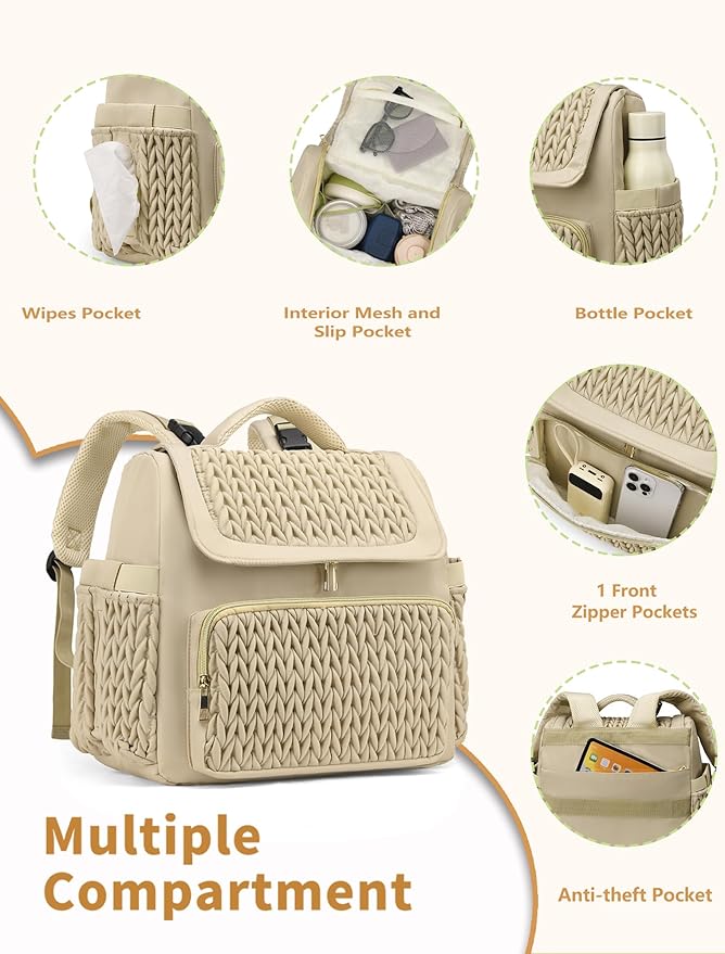 Awanhe Diaper Bag Backpack, Baby Bag with Changing Pad, Travel Waterproof Diaper Bag Tote, Newborn Essentials Must Haves, Luxury baby shower gifts for boys & Girls, Brown Taupe