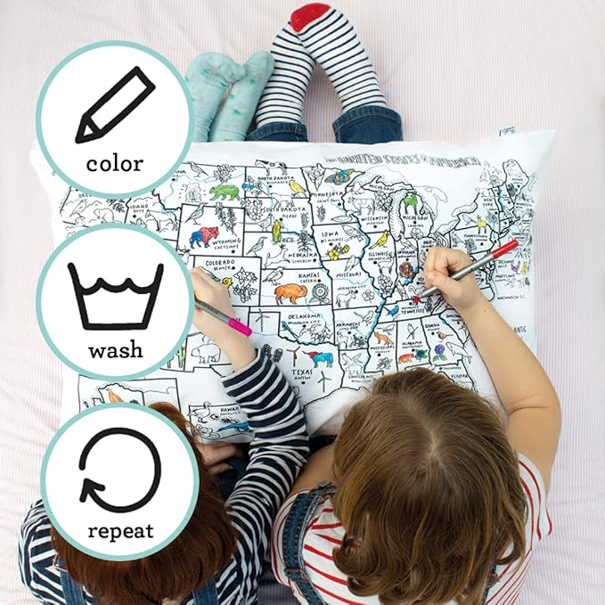 Coloring Pillowcase for Kids – Reusable DIY Pillow Cover with Washable Markers, Educational Arts & Crafts Activity for Boys & Girls, Fun Gift for Creative Play, Machine Washable - eatsleepdoodle