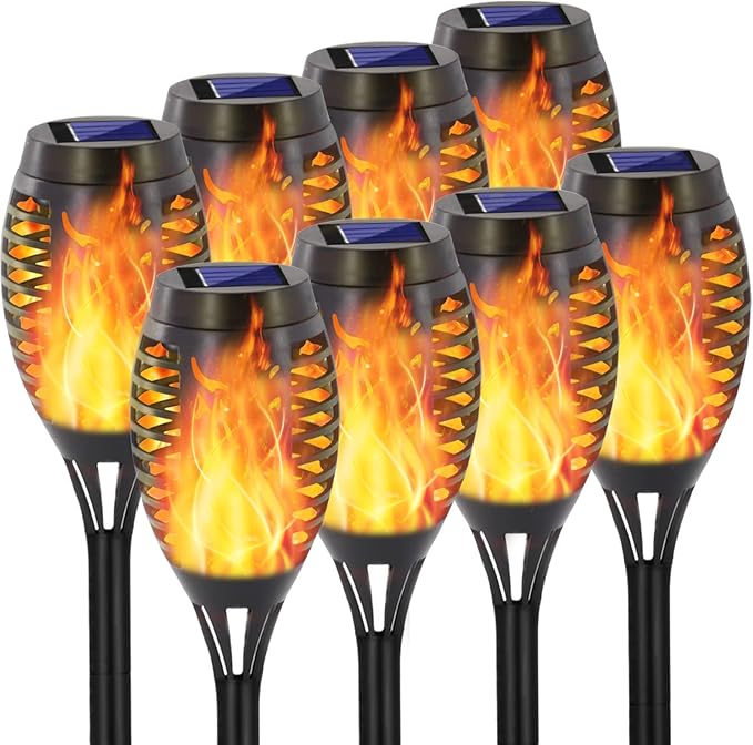 EOYIZW 8 Pack Solar Torch Light with Flickering Flame, 12 LEDs Solar Lights Outdoor, IP65 Waterproof Tiki Torches for Outside Landscape Decoration Outdoor Lights for Garden Yard Patio