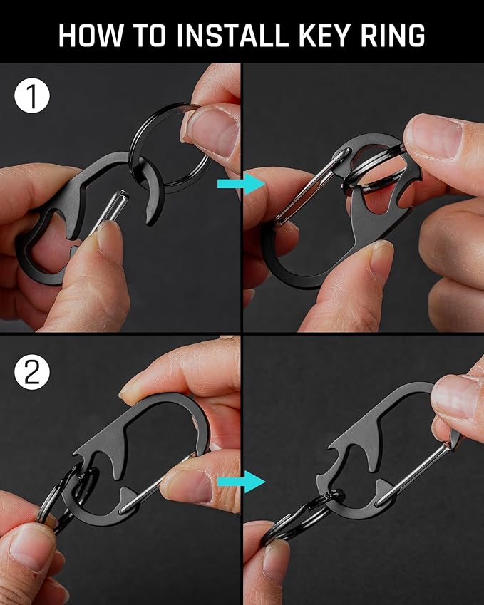 TISUR Titanium Carabiner Keychain Clip, Anti-Lost Key Ring Holder, Self-Locking Metal Gate Clip Key Chain Bottle Opener for Men Women