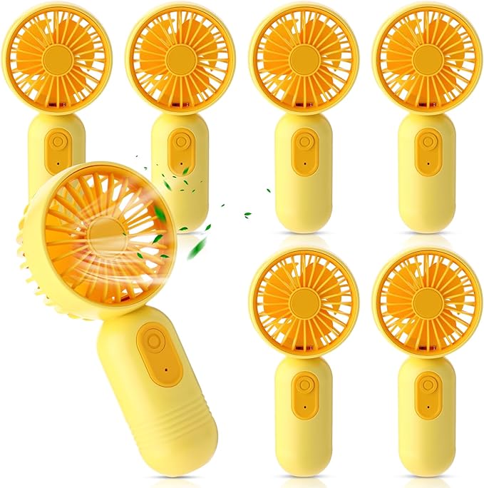 Rossesay 6 Pcs Mini Portable Fan Bulk Cute Handheld Lightweight Small Little Personal Hand Eyelash Fan 3 Speeds USB Rechargeable for Women Men Indoor Outdoor Makeup Travel (Yellow)