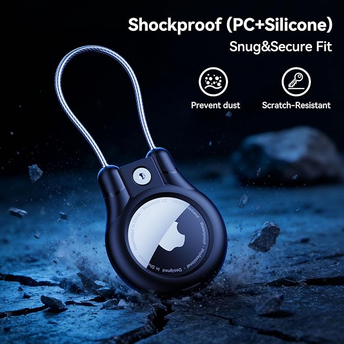 IPX8 Waterproof for AirTag Keychain Holder, Compatible with Apple Air Tag 1st & 2nd Generation,4Pack for Air Tags Lock Case with Wire Cable,Ultra Secure for Airtag Holders,for Keyring,Luggage,Bags