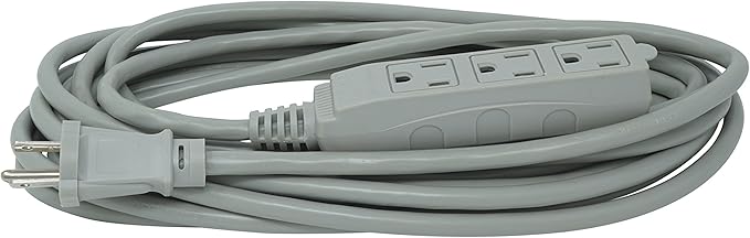 Woods Light Duty Extension Cord, 20Ft, 16 Gauge, 3 Conductor, 3 Outlet Cord, SJTW, Gray, 2867