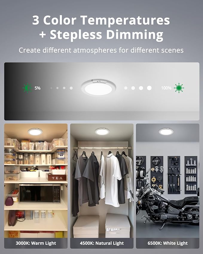 Bojim Wireless Ceiling Light Fixture Rechargeable Battery Operated Waterproof Lights for Shower Indoor, Motion Sensor Adhesive Magnetic Mount Overhead with Remote for Closet Bathroom Pantry