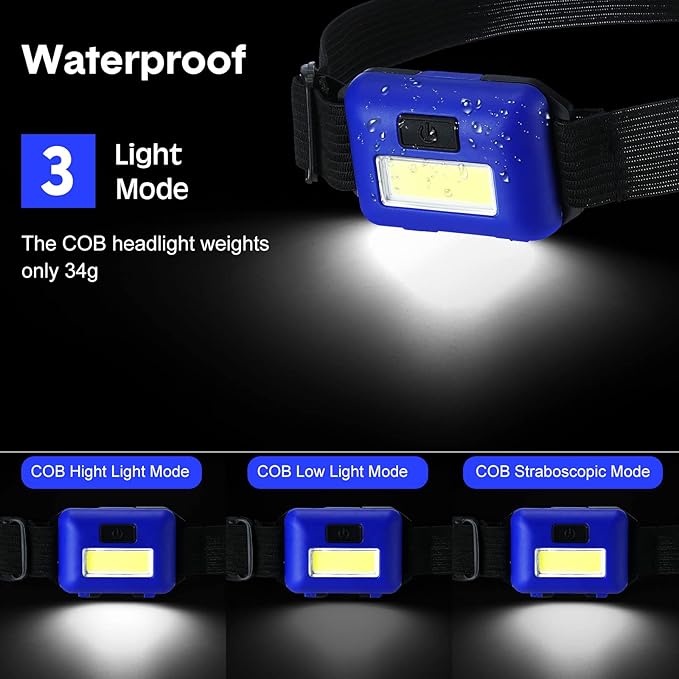 Macarrie 30 Pcs LED Headlamp Flashlight for Adults Outdoor Mardi Gras Flashlight Headlamps with Adjustable Headband Waterproof Head Lights with 3 Modes 90 AAA Batteries for Forehead Work Family Camp