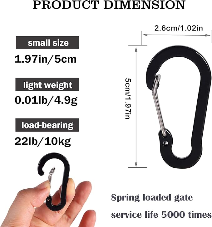 Mini Carabiner Clip Aluminum Lightweight D-Shape Spring for Keychain Climbing Fishing Hiking Outdoor