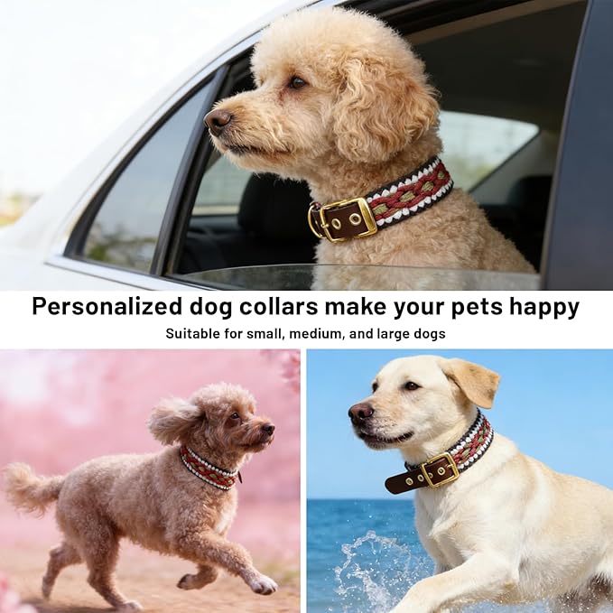 Rustic Autumn Weave Braided Paracord Wide Dog Collar, Adjustable Collar for Medium Large Dogs, Stylish Pet Gear for Boys Girls Dog, M