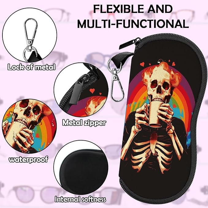 Glasses Case Sunglasses Eyeglass Soft Case Zipper Light Neoprene Pouch with Metal Belt Clip Aesthetic Cute Women Men