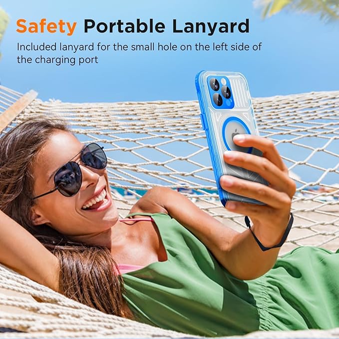 WIFORT for iPhone 15 Pro Max Waterproof Case, [IP68 Underwater Dustproof][Built-in Screen][15FT Military Shockproof], 360 Full Body Sealed Protection Cover Magnetic Frosted Phone Case, 6.7" Blue