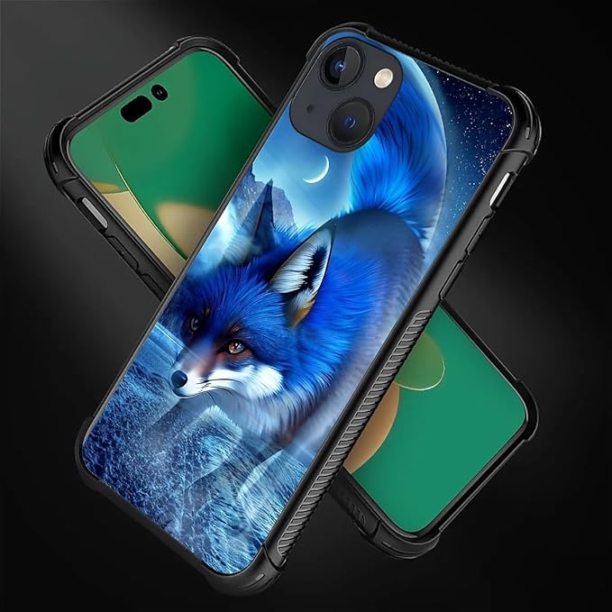 for iPhone 14 Plus Case, Snowy Mountain Fox Lake Pattern Graphic Design Girl Boy Soft Silicone Hard Acrylic Shock Protection for iPhone 14 Plus